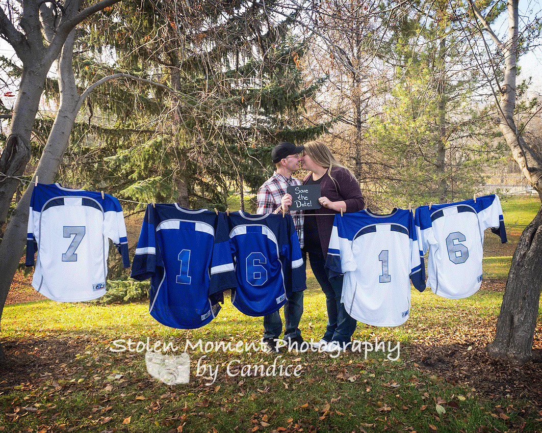 save the date shot with ringette jerseys