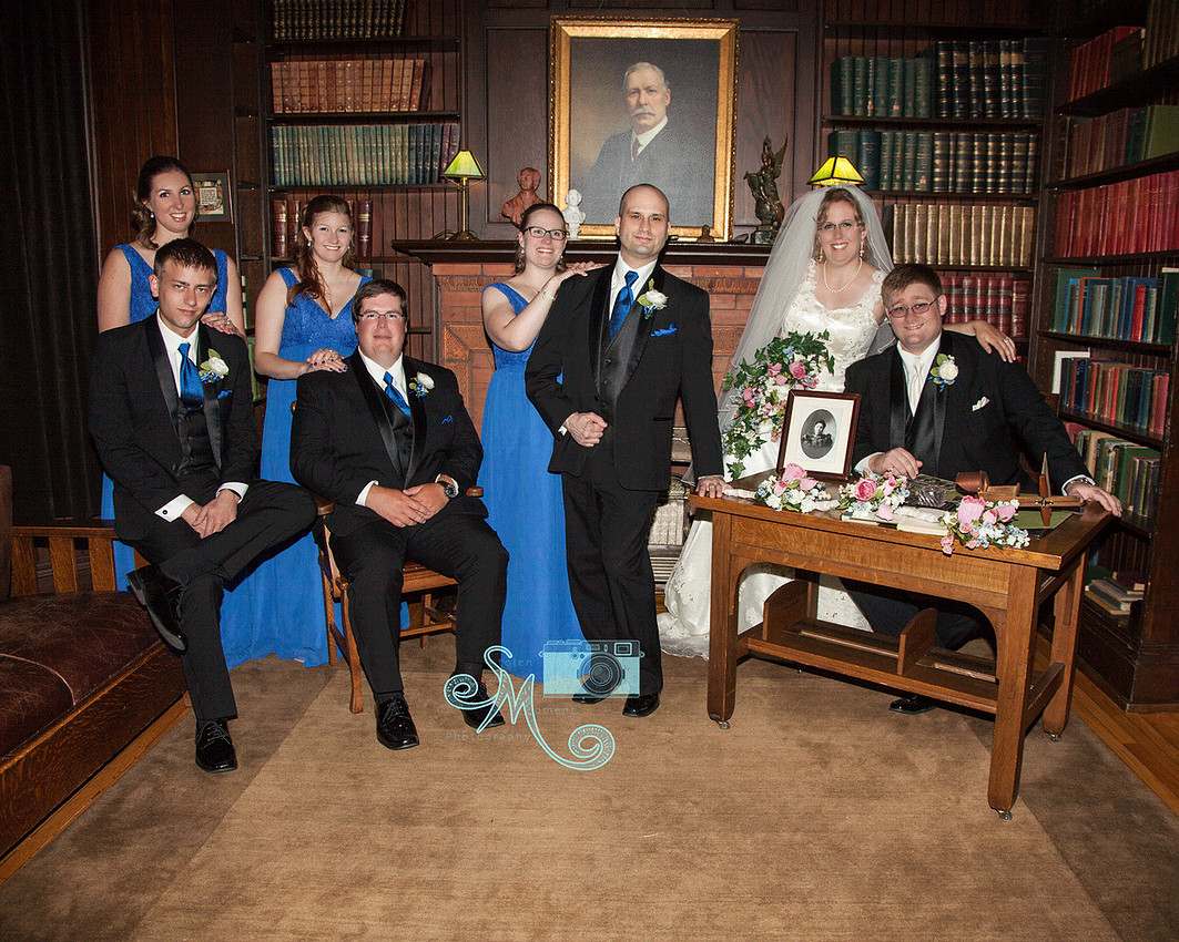 wedding party inside Rutherford house library